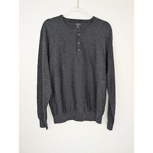 J.Crew Sweater Mens Medium Gray Cotton Henley Long Sleeve Casual Classic Knit